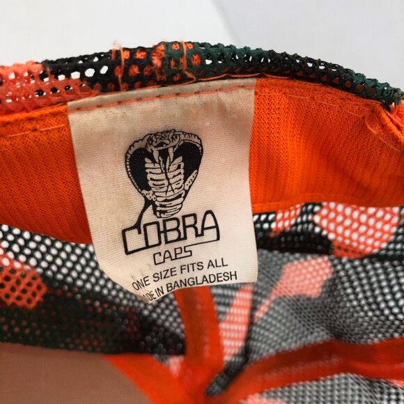 Vintage Cobra Brand Trucker Snapback Orange Camo Snapback Hat Cap - Picture 6 of 6